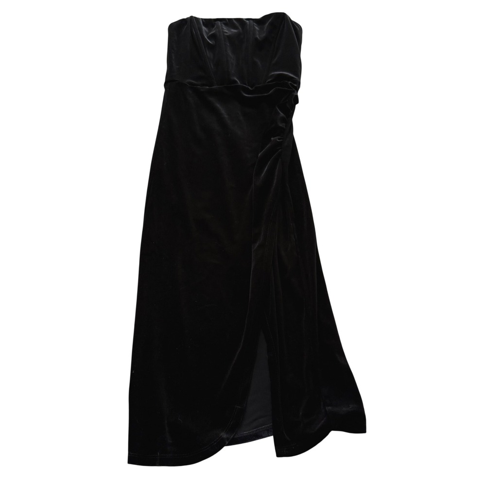 Trixxi Black Velvet Strapless Midi Dress Ruched Side Slit XS 25BU05APKV